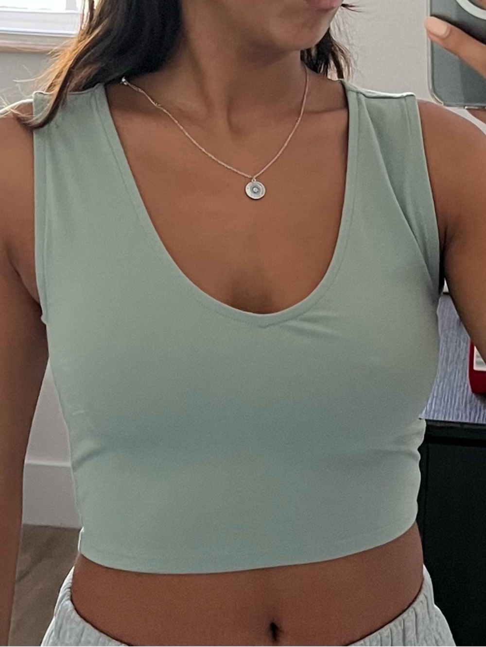 Sleeveless Sage V-Neck Crop Top - Women's